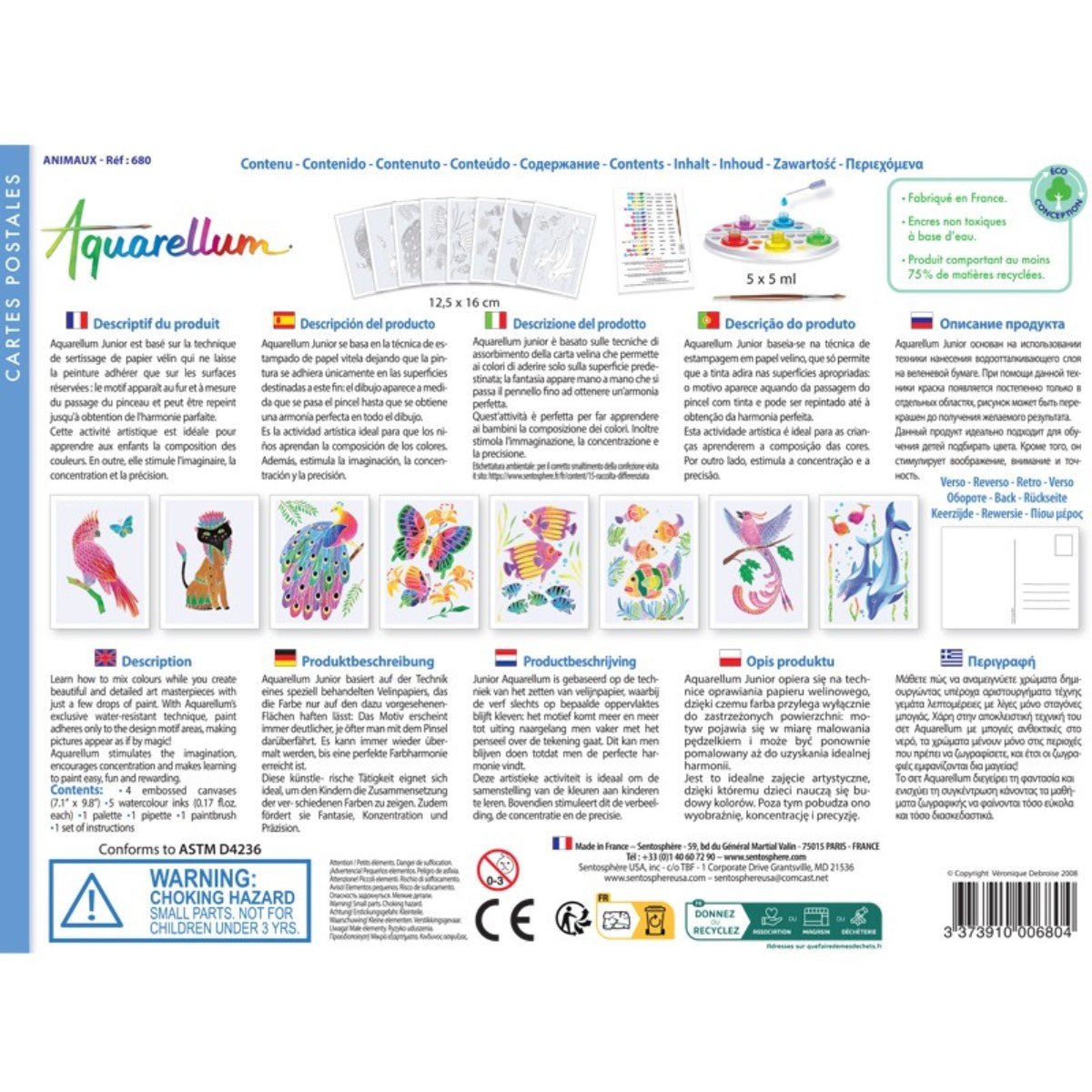 SENTOSPHERE AQUARELLUM CARTES POSTALES ANIMAUX -  Animal Postcards (8 x Mini cards)