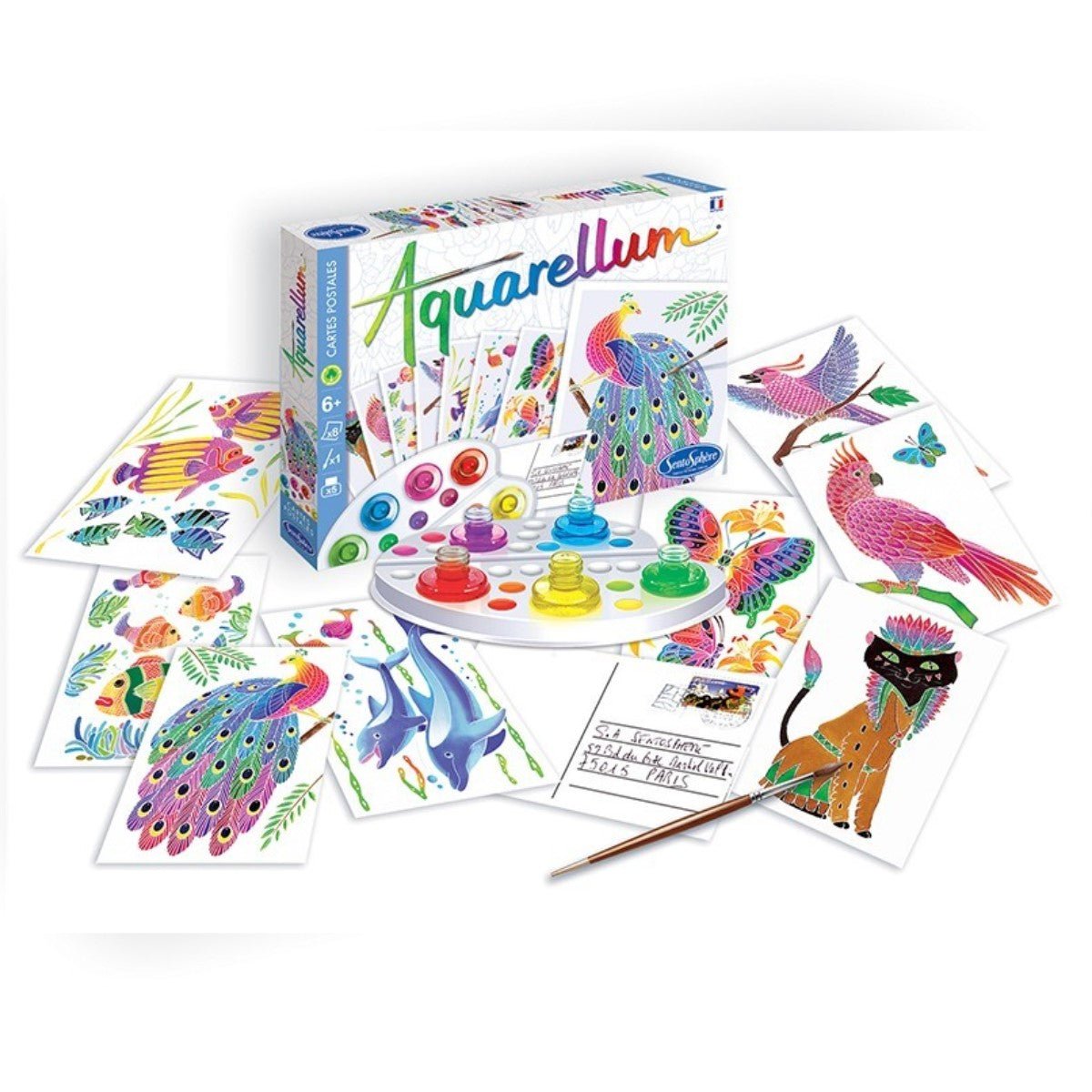 SENTOSPHERE AQUARELLUM CARTES POSTALES ANIMAUX -  Animal Postcards (8 x Mini cards)